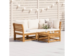 Vidaxl 3 Pcs Conjunto Lounge De Jardim C/ Almofadões Acácia Maciça