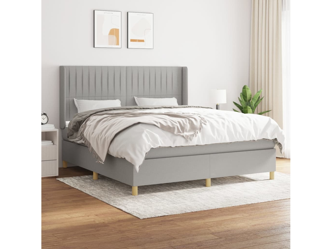 Vidaxl Cama Com Molas/colchão 160x200 Cm Tecido Cinzento-claro