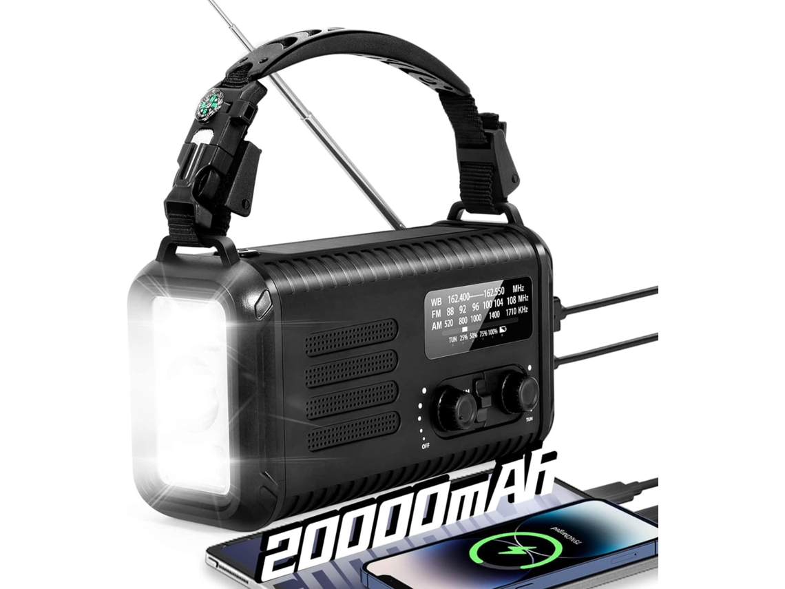 Wxsp 1 Unidade Rádio de Emergência 20000mah Lanterna Manivela Recarregável Solar Vermelho Alarme Sos Telefone AQUAFORGE