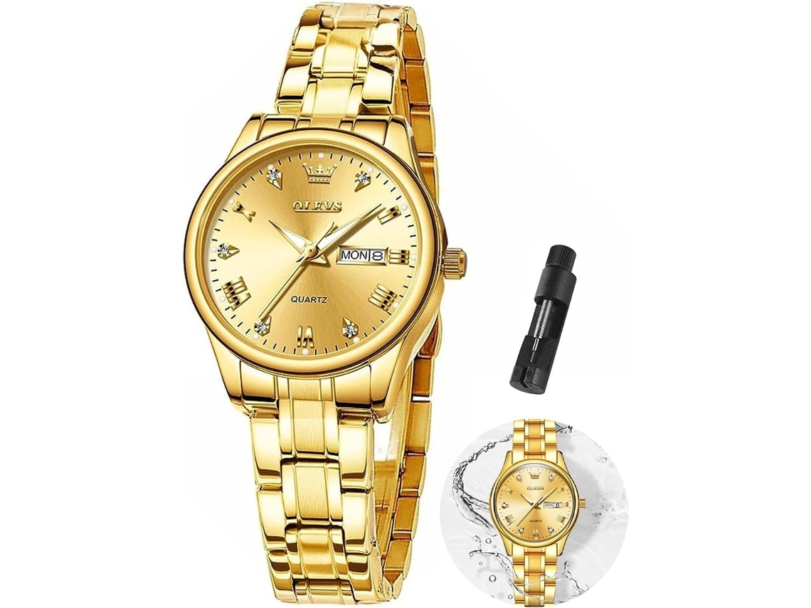 Lurelia Conjunto De Relógios Para Casal, Movimento De Quartzo, Analógico, Data/calendário, Couro, Resistente À Água 30m, Dourado