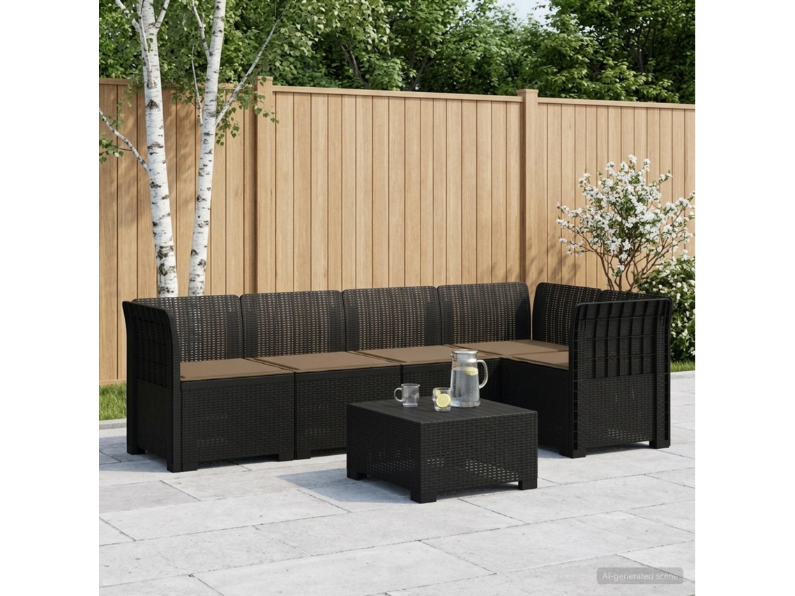 Vidaxl Sofá De Jardim De 5 Pessoas Com Almofadas Visual De Rattan Pp