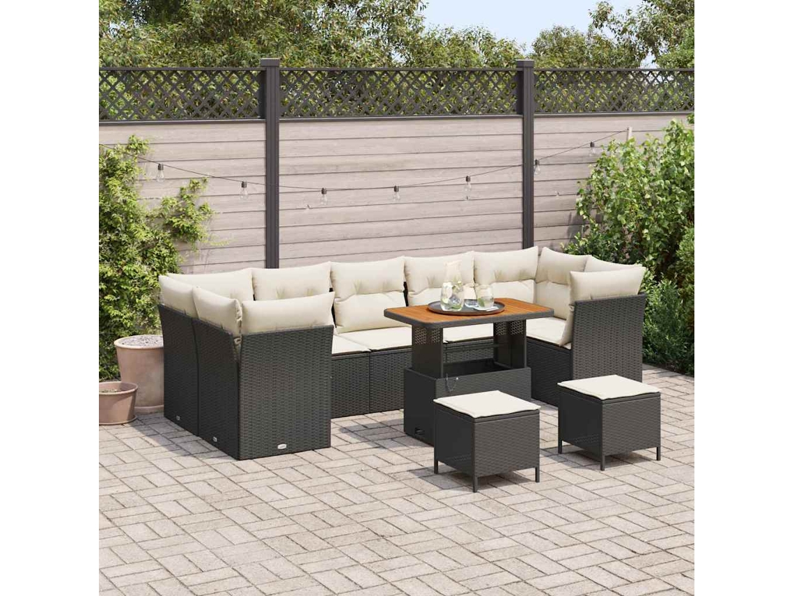 Vidaxl Conjunto De Sofá De Jardim 10 Pcs Preto Vime Pe