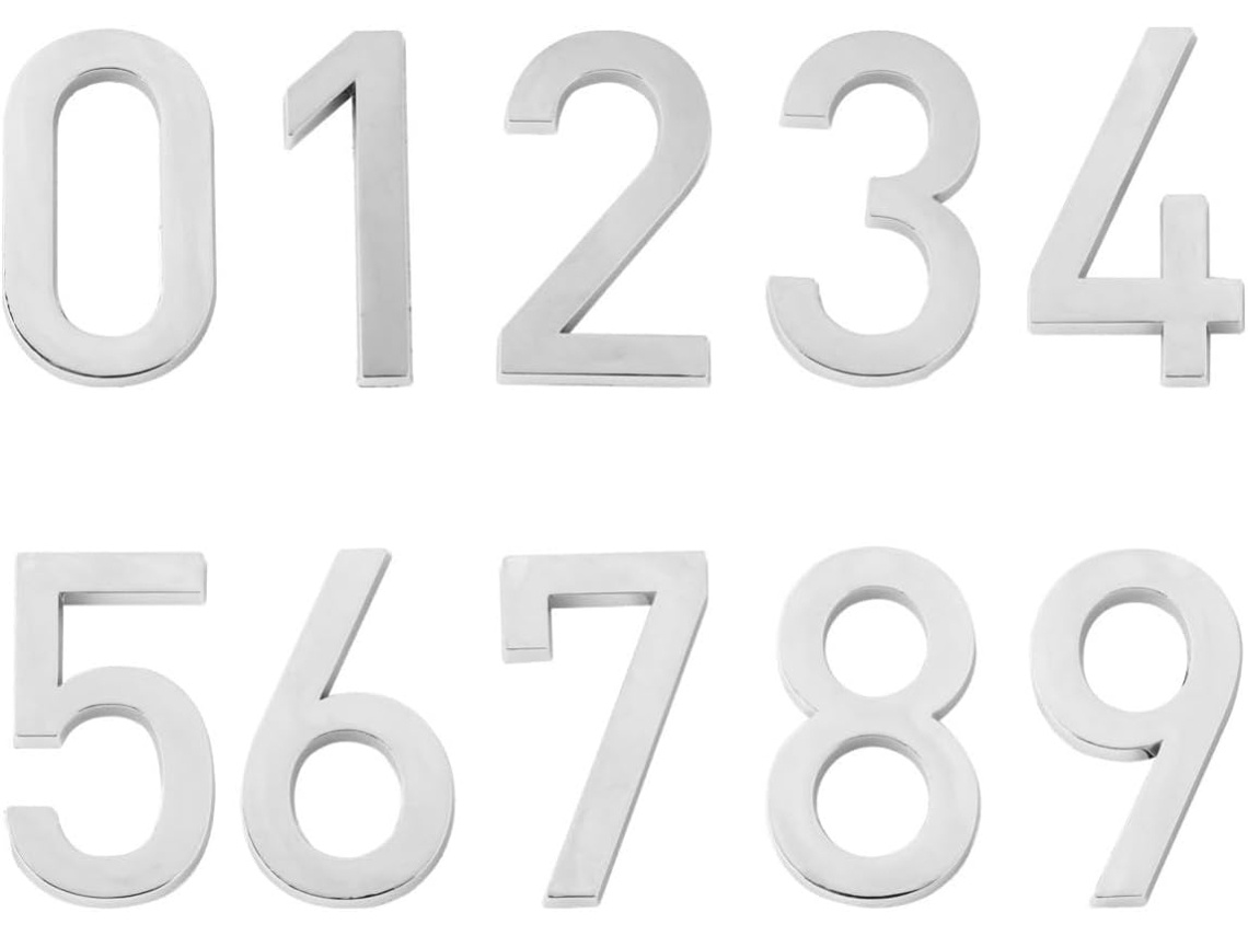 Housoutil Conjunto De 10 Adesivos Numerados Portas 0a 9, Autoadesivos, Em Abs, Uso Interno, Na Cor Prata