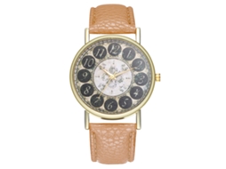 Reloj Analógico De Cuarzo Con Correa De Pu Para Mujer Y Hombre Clásico (beige)