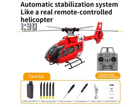 Helicóptero Rc C190 6ch Monorrotor Sem Flybar H145, Motores Brushless, Giroscópio 3d Seis Eixos, Vermelho. Aeuzwr