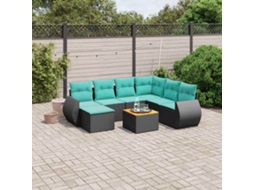 Vidaxl Conjunto De Sofá De Jardim Com 8 Peças E Almofadas Em Rattan Sintético Preto