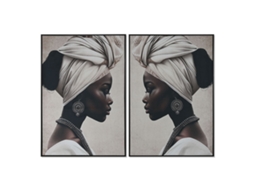 Pintura HOME ESPRIT Castanho Bege Colonial Veludo Africana 83 x 4 x 123 cm (2 Unidades)