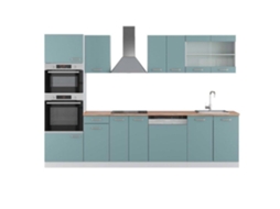 Cozinha R-Line, 300 cm com armário alto, PT Carvalho, Azul-cinza/branco, Vicco
