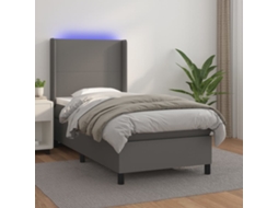 Vidaxl Cama Box Spring C/ Colchão/led 100x200cm Couro Artificial Cinza