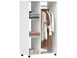 Guarda-roupa Sobre Rodas, Guarda-roupa Móvel, Guarda-roupa, Cabide De Roupas Enrolável, 80 X 40 X 128 Cm, Branco-pt