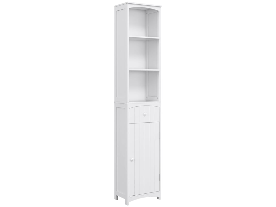 Coluna compacta de MDF com três prateleiras, versátil, 34x24x170cm, branco, QINGYU TECH