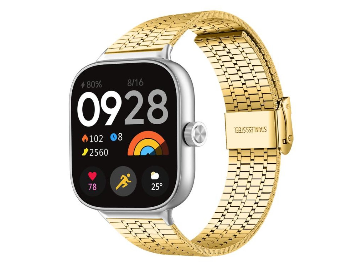 Bracelete para Xiaomi Band 9 Pro / 8 Pro Aço Inoxidável Fivela Sete Contas Dourada XIAOMOYU