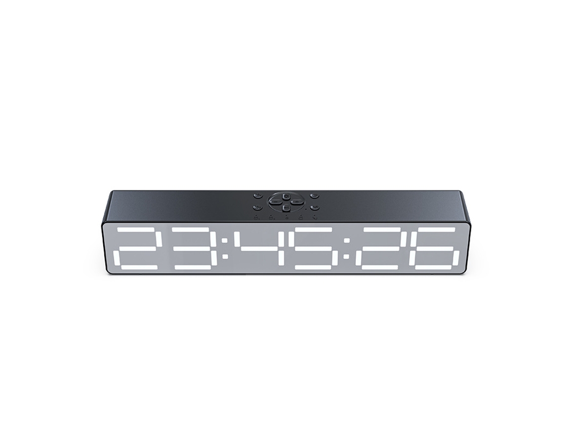 Barra De Som Com Relógio Digital, Acabamento Espelhado, Alto-falante Estéreo De Mesa Bluetooth 5.0, Controlável Por Aplicativo (preto).