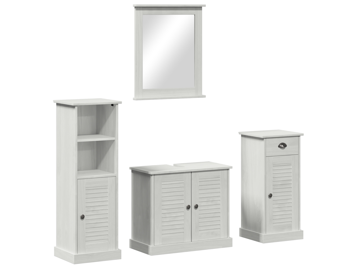 Conjunto 4 Conjunto De Banheiro Vidaxl Branco Madeira De Pinho Maciça (37 X 34 X 110 Cm)