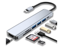 Adaptador Hub Usb-C Estação Acoplamento Hdmi Pd Leitor com Porta-Cartões Cinzento