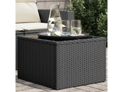 Vidaxl Mesa de Jardim com Tampo de Vidro Preta 55x55x37 Cm Vime Sintético