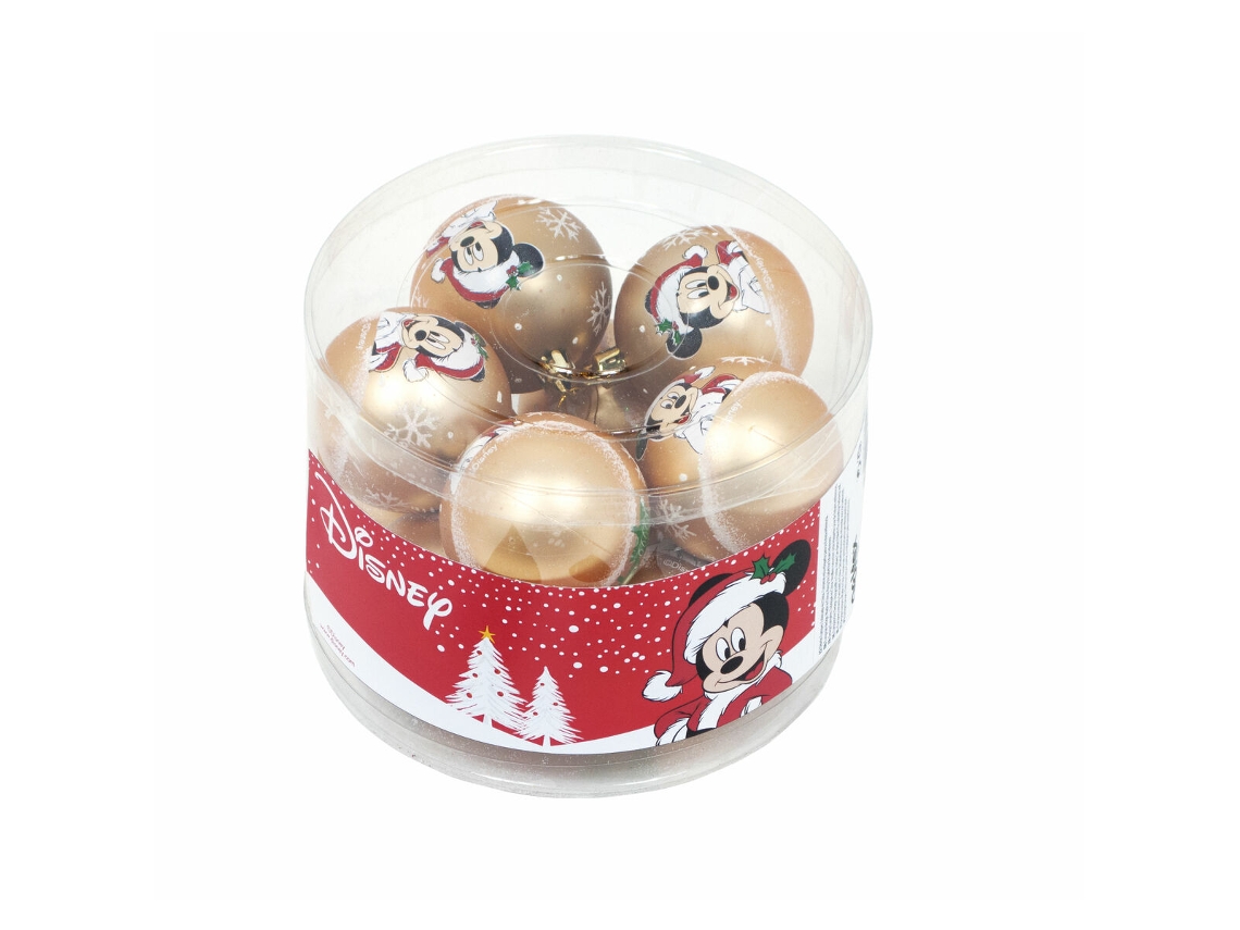 Jogo de Bolas de Natal Mickey Mouse, Branco/Dourado, 6 Bolas de