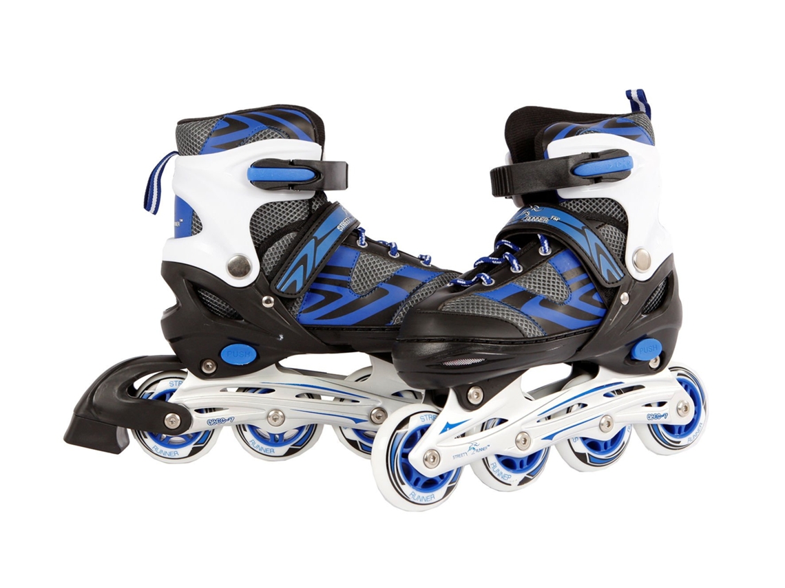 Patins Em Linha Ajustáveis, Estrutura De Alumínio Azul E Preta, Tamanhos 35 A 38, Para Crianças. Van Manen