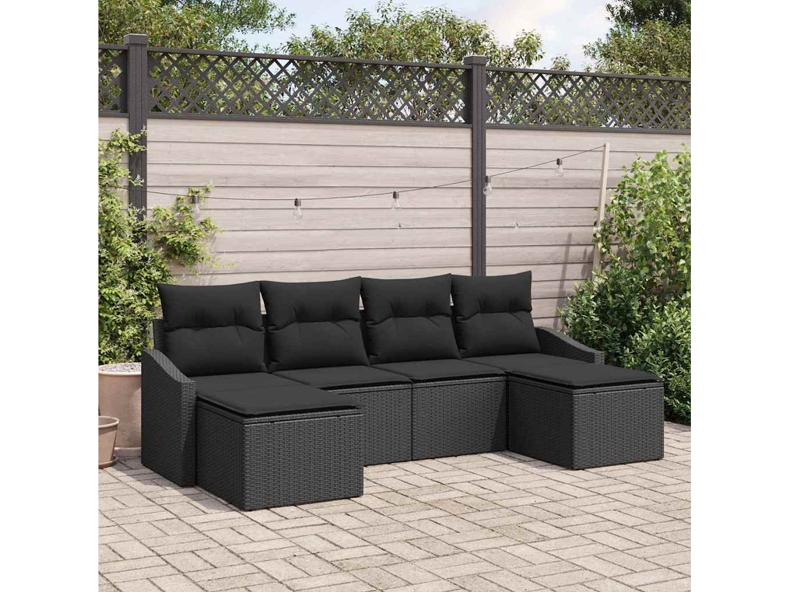 Vidaxl Conjunto De Sofás 6 Unid. Preto Vime Pe