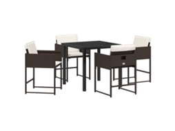 Conjunto de Jantar para Jardim 5 Pcs - Móveis de Jardim para Refeição Castanho Vime Pe HARLANV1
