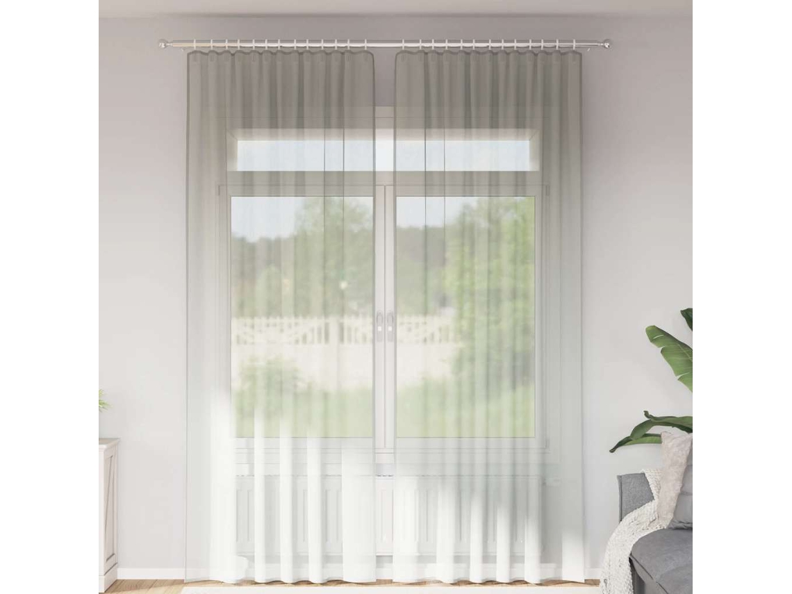 Vidaxl Cortinas De Voile Com Bolsos Para Varão 2 Pcs Cinzento-claro
