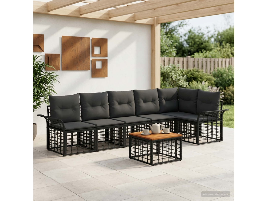 Vidaxl Conjunto De Sofás Para Exterior 7 Unid. Preto E Cinza Escuro