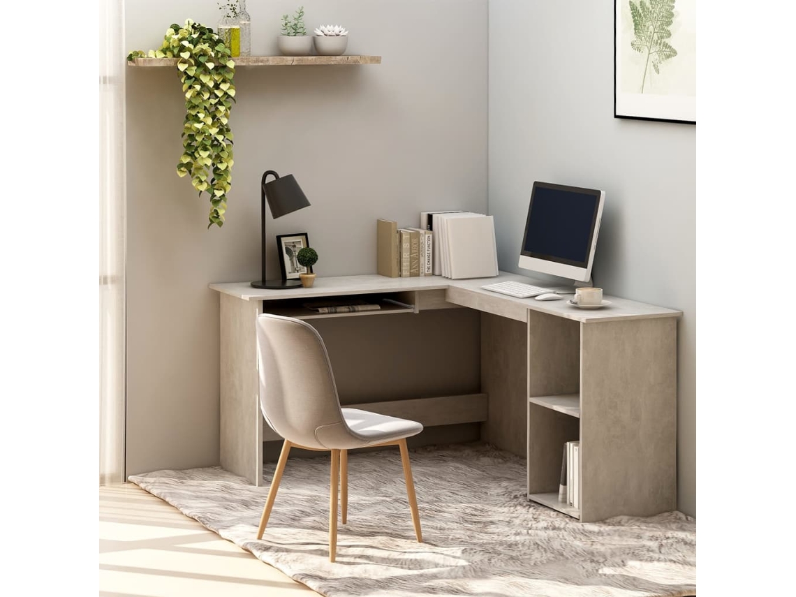 Vidaxl Secretária De Canto Forma L 120x140x75cm Contraplacado Cinzento
