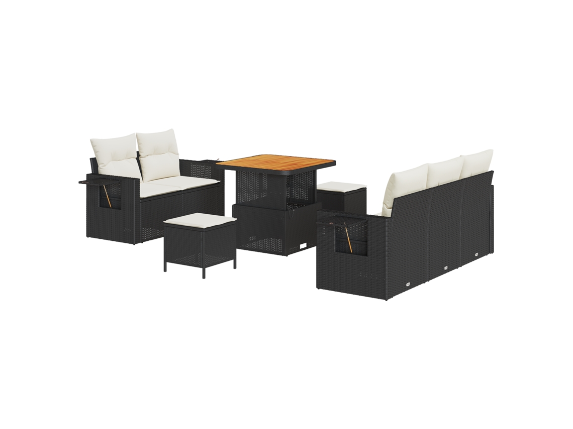 Conjunto 10 Sofá De Jardim Vidaxl Preto Vime Pe (80 X 80 X 71 Cm)