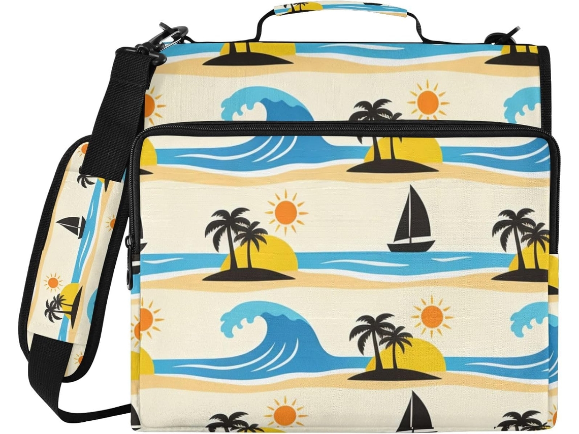 Pasta De Verão 3 Argolas 1, 5 Polegadas Com Bolsos Extras, Alça E De Ombro Removível Grande Capacidade Pasta Portátil