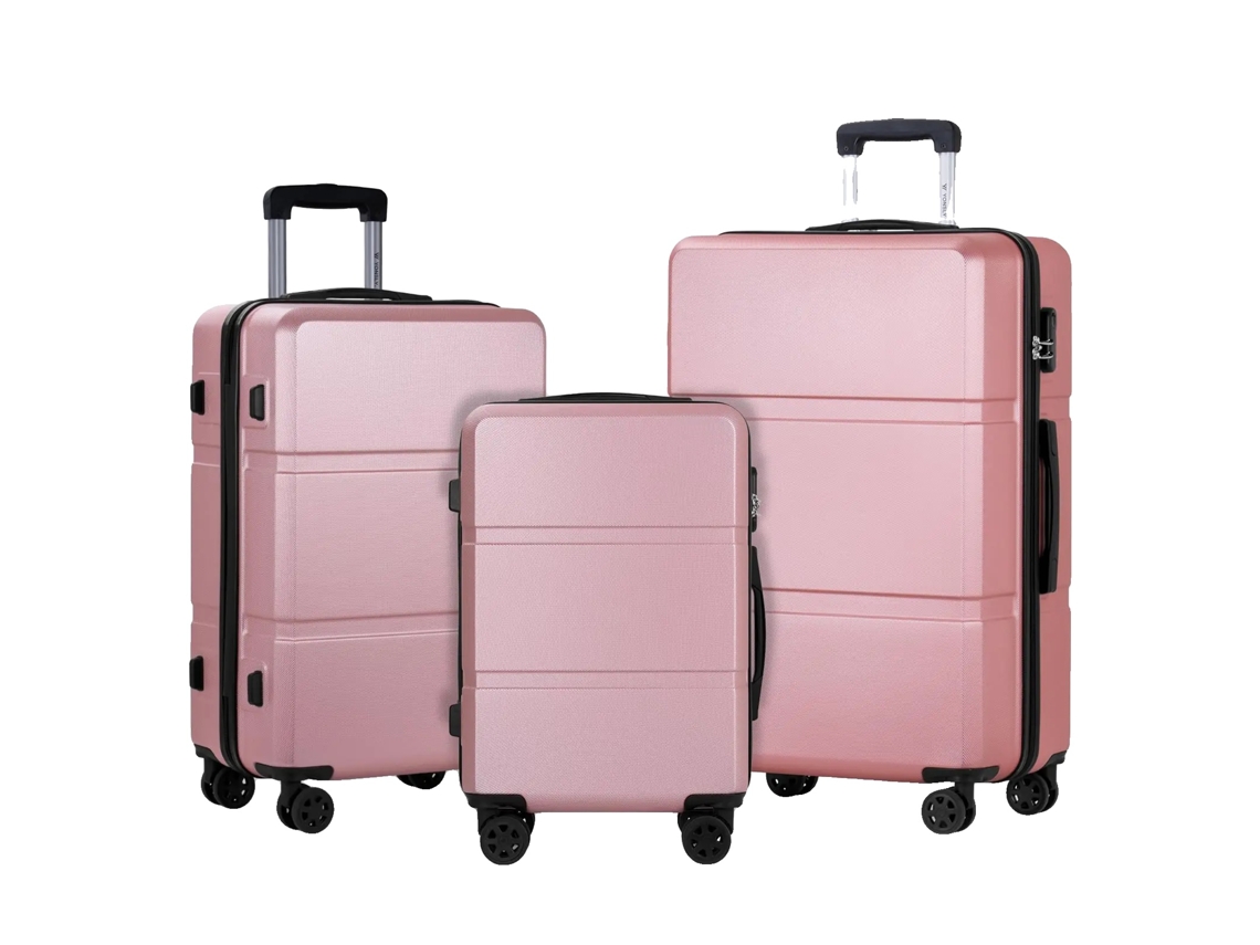 Conjunto De Malas, Fechadura Tsa Integrada, Rodas Giratórias Suaves, Ouro Rosa (20+24+28 Polegadas)
