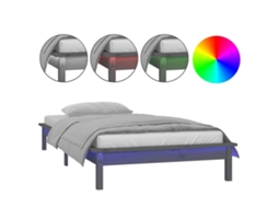 Estrutura de Cama de Solteiro com Led Madeira Maciça Cinza MAISON EXCLUSIVE (90x190 cm)