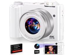 Câmera Digital De Lente Dupla 4k 64mp Com Selfie De Um Toque E Tela Ips De 3" (branca)