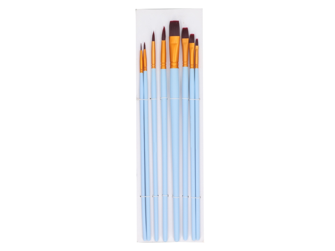 Set De 8 Pincéis De Pintura Com Cabeças Variadas E Cerdas Suaves Para Água, Óleo E Acrílico Com Vara Azul