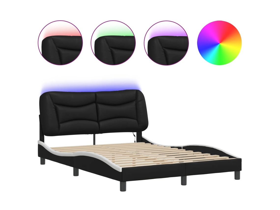 Bed Frame, Bed Frames Vidaxl Preto Couro Artificial (140 X 190 Cm)