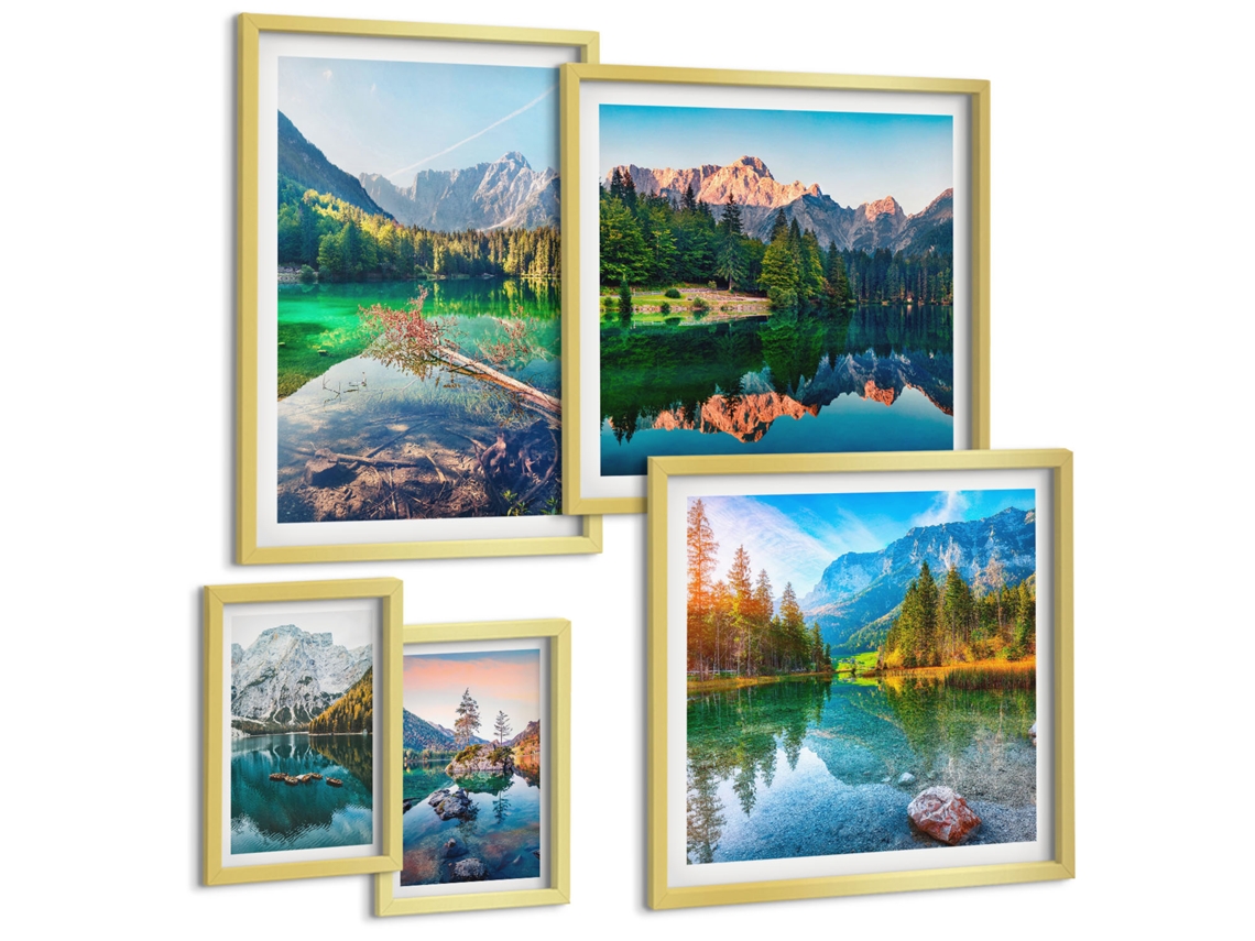 Pinturas Murais Modernas Padrões Abstratos Quentes Moldura Dourada Quadros Para O Escritório Espelharte (conjunto De 5 Imagens)