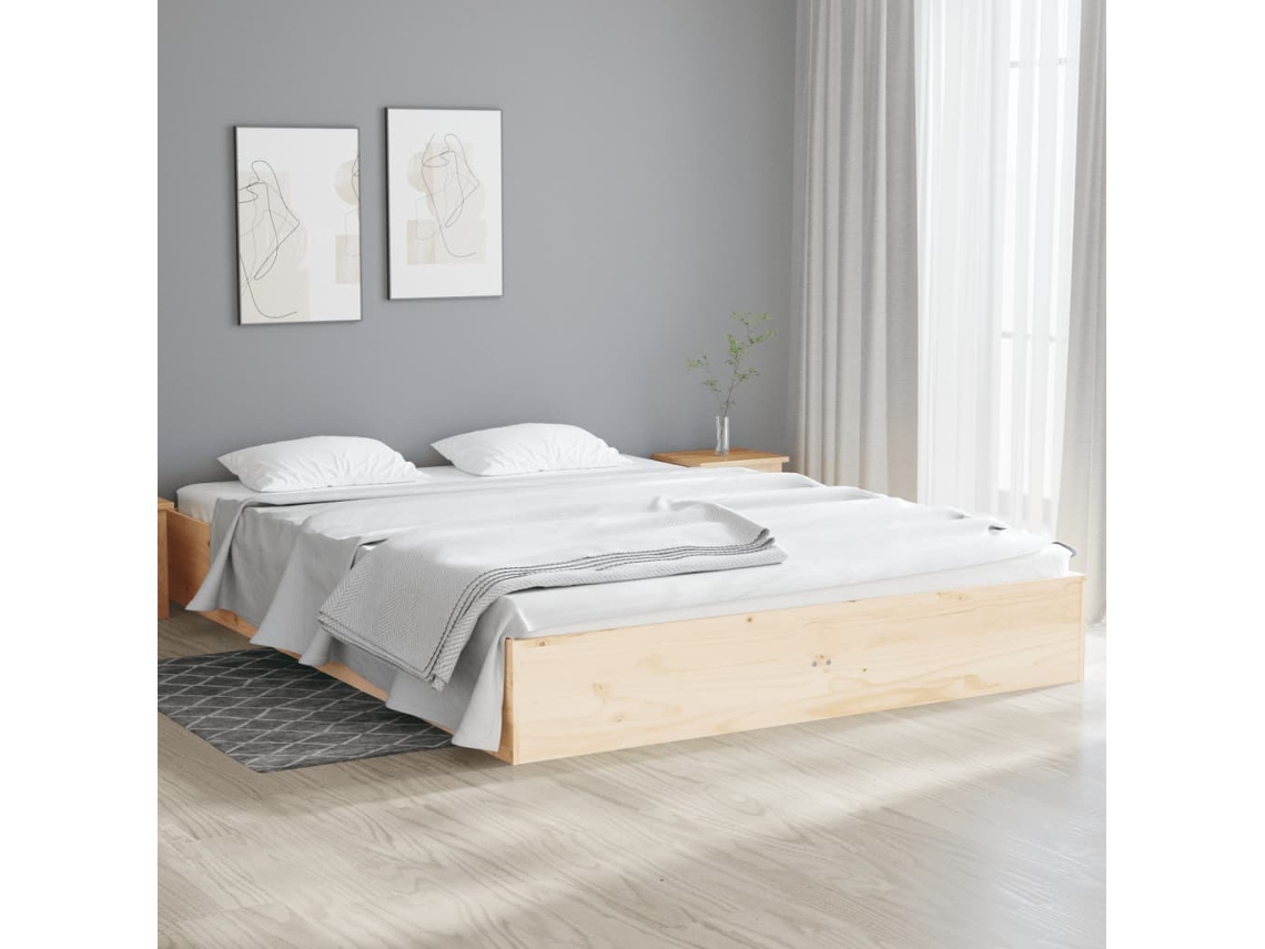 Vidaxl Estrutura De Cama Casal 135x190 Cm Madeira Maciça