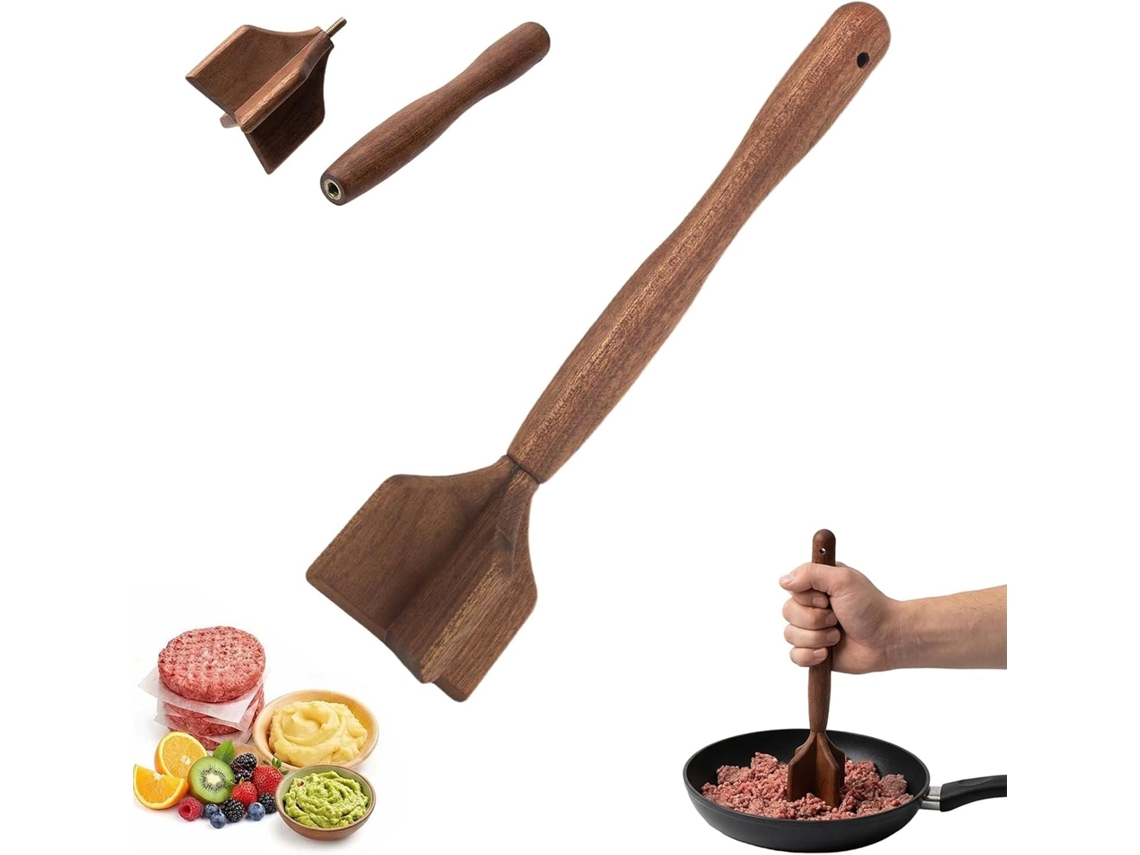 Amassador De Carne Moída Madeira, Picador Robusto 26,2 Cm Para Moída,
