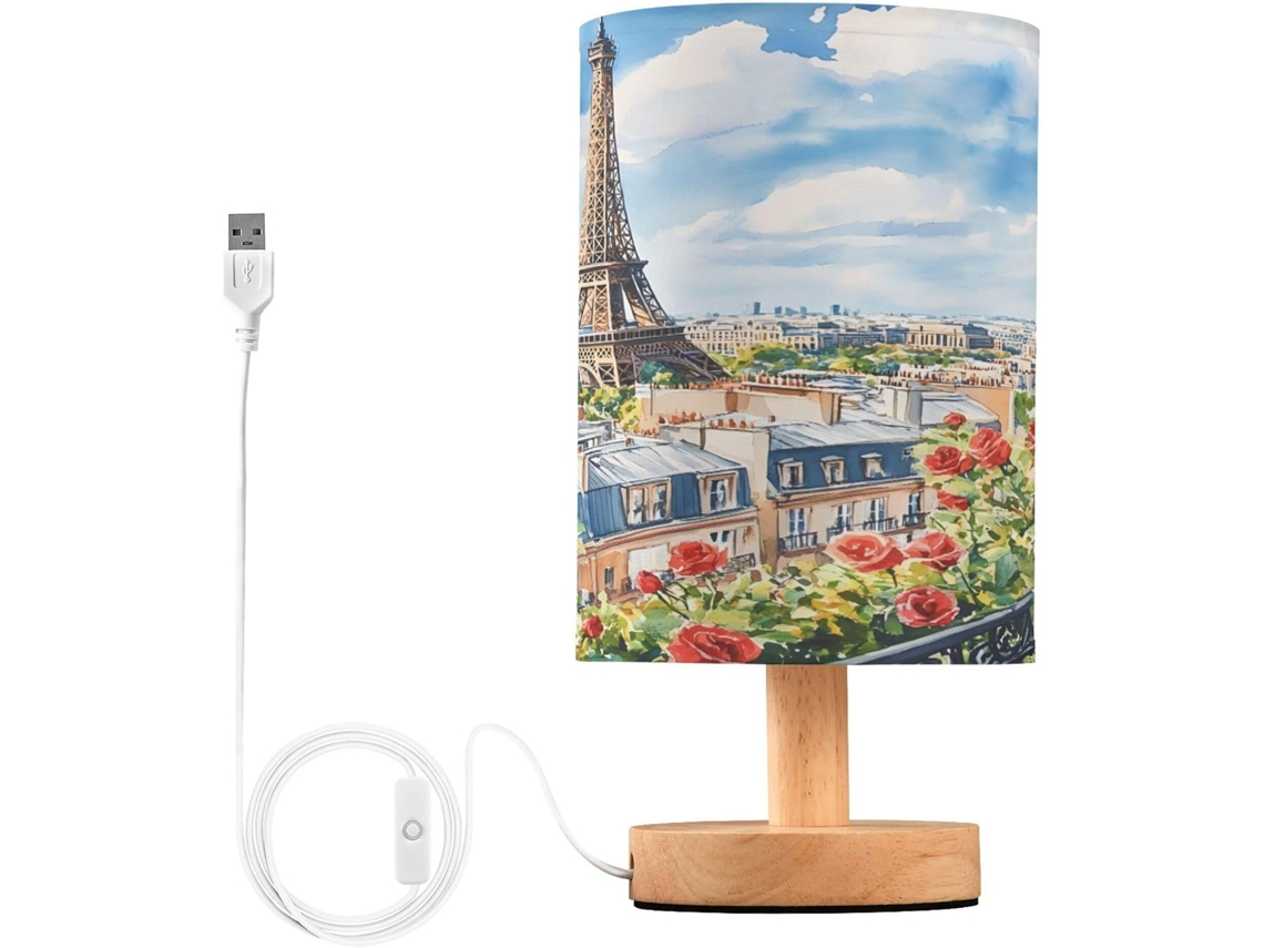 Luminária De Cabeceira Torre Eiffel Em Aquarela Com Porta Usb, Sem Necessidade De Lâmpada, Luz Led Quente Para Quarto