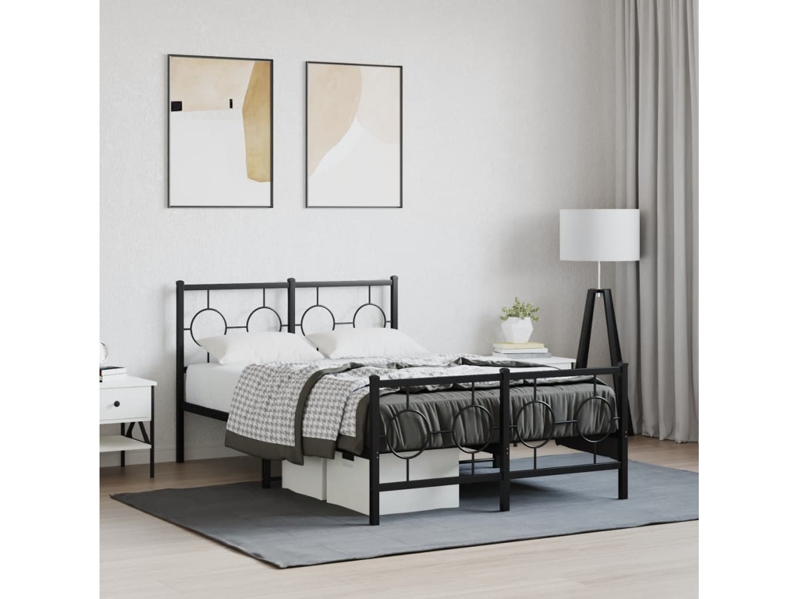 Vidaxl Estrutura de Cama com Cabeceira e Pés 120x190 Cm Metal Preto