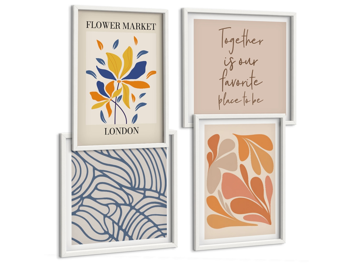 Quadros Decorativos Para Parede Férias Com Palmeiras E Frutos Moldura Branca Quadros Para O Escritório Espelharte (conjunto De 4 Imagens)
