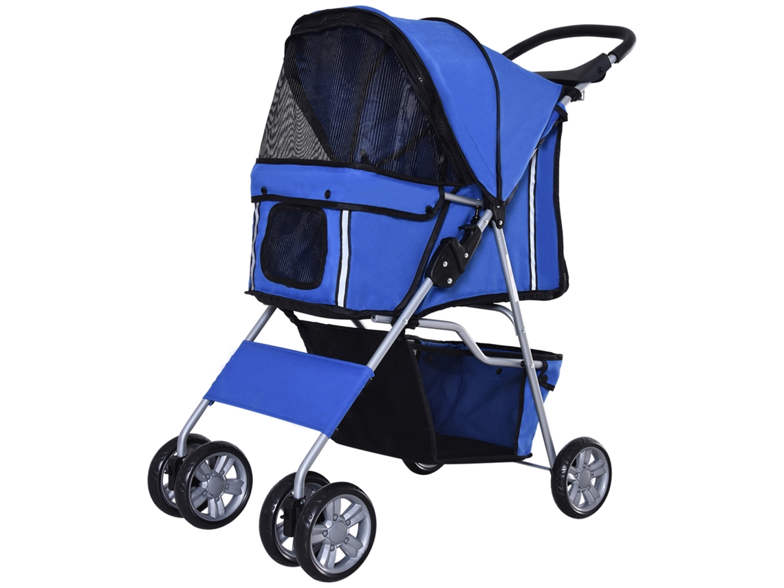 Carrinho de Passeio Dobrável para Animais com Cesto e Travão (azul, 75x45x97cm)
