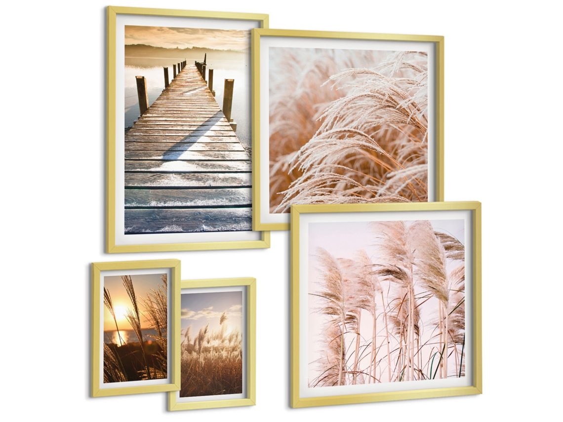 Pinturas Murais Modernas Texturas De Aquarela Em Tons Pastel Quentes Moldura Prateada Quadros Para A Sala De Estar Espelharte (conjunto De 5 Imagens)