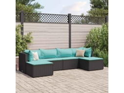 Conjunto Lounge Jardim 6 Peças C/ Almofadões Vime Pe Preto Dkd Home Decor