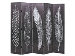 Vidaxl Biombo Dobrável Com Estampa De Penas 200x170 Cm Preto E Branco