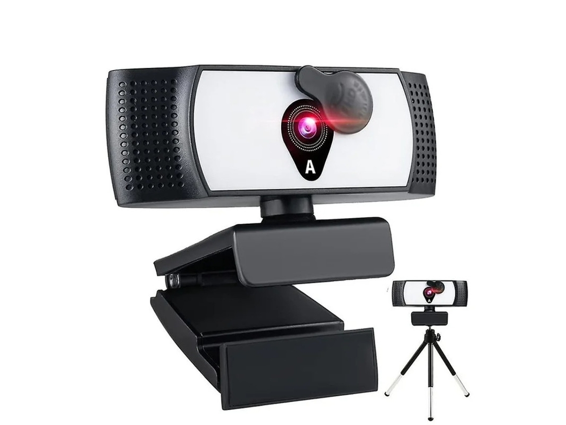 Webcam 4k Full Hd Com Microfone E Luz, Mini Câmera Para Pc E Laptop, Preta.