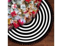 Tapete De Natal Listrado Em Preto E Branco De 122 Cm (48 Polegadas) Com Pompons, Dê Vida À Sua Árvore De Natal Com Este Tapete De 58 Cm (23