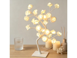 Mesa de LED com base rosa, alimentação USB, decorativa e branca, ideal para quarto e mesa. Perfeita para presentear.
