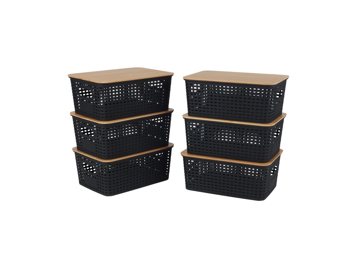 Conjunto De 3 Caixas Organizadoras Empilháveis Com Tampas De Bambu