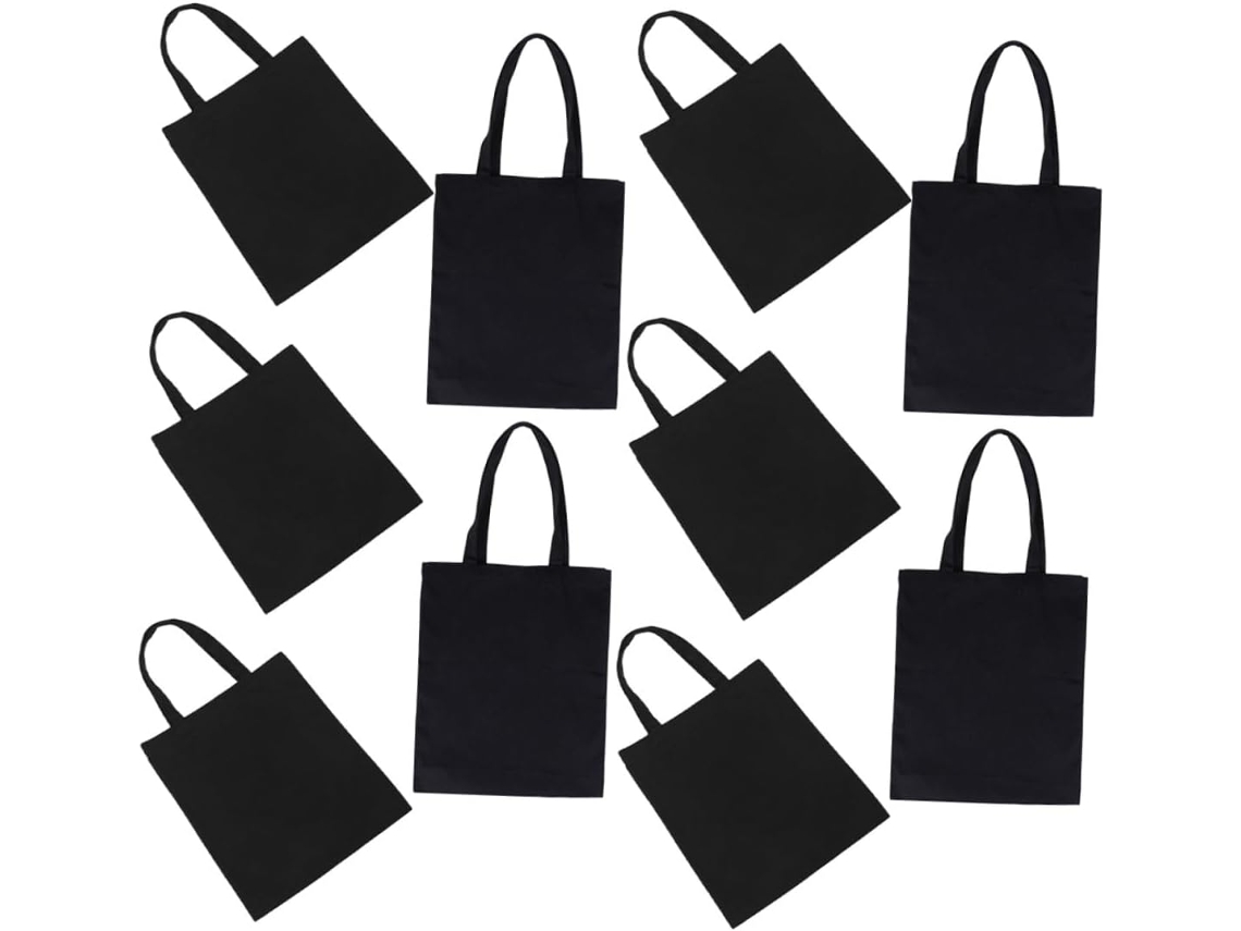Conjunto de 10 Sacolas Lona Pretas Reutilizáveis com Alças, Grande Capacidade, Resistentes e Leves, CHABERLU