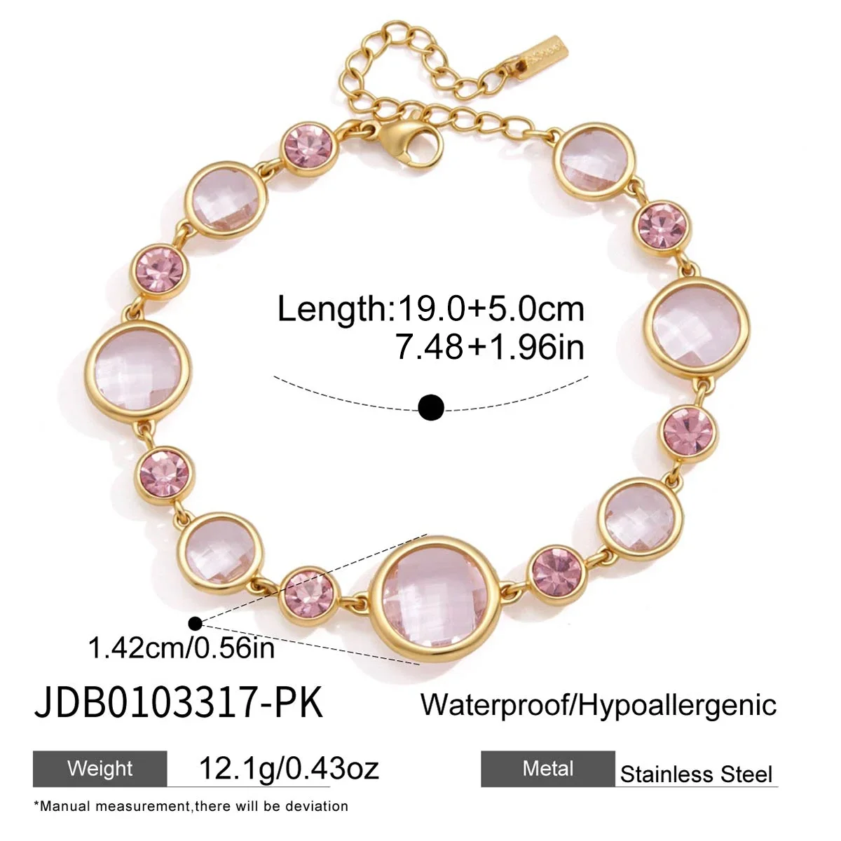 Pulseira Geométrica De Vidro Zircônia, Joia Banhada A Ouro Simples E Elegante.